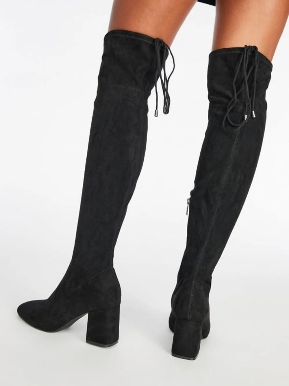 JustFab Black Over-the-Knee Suede Block Heel Boots